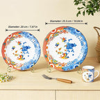 KAMMAK Ceramic Decorative Plate Set of 2, Porcelain Plates for Kitchen Dining Room Wine Cabinet Home Decor, Vintage Collector Plates with 2 Display Stand, Lotus Pattern (8-inch + 10-inch)