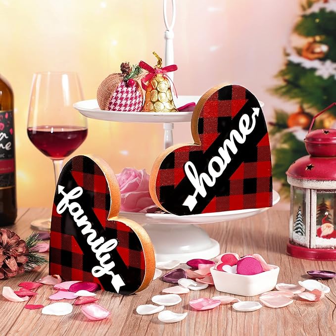 Jetec 2 Pcs Rustic Decorations for Living Room Home Shelf Mantel Entryway Table, Farmhouse Knick Knacks Christian Table Centerpiece Wooden Heart Decor for Dining Room Housewarming Gift(Stylish Style)