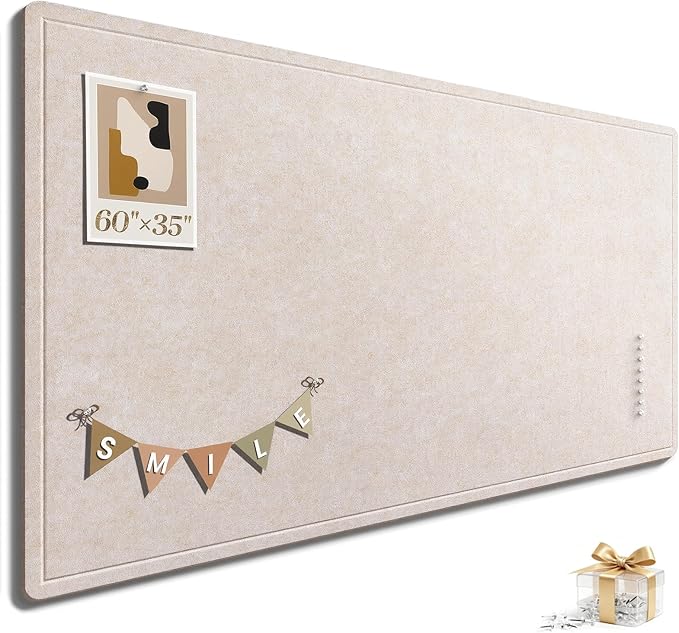 Large Bulletin Board, 60 X 35 Inches Felt Cork Board with 40 Pushpins, Foldable Felt Notice Pin Board Photo Display Board with Self-Adhesive Tape for Office Home School (Oatmeal, 60x35 inch)