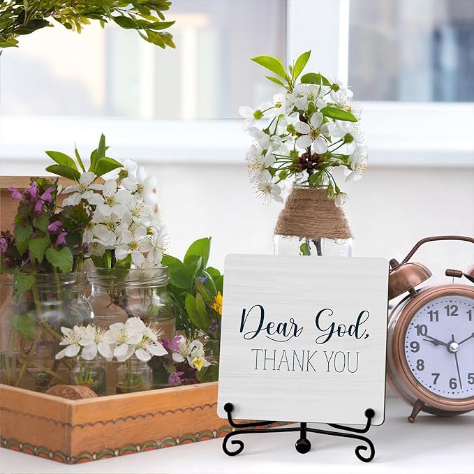 Modern Farmhouse Decor, Home Decor For Living Room, Boho Chic Aesthetic Shelf Decorations, Christian Dear God Sign, Farm House Entryway Tv Stand Fireplace Coffee Table Decoration (08)