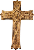 Wooden Cross 12 Inches Handmade Catholic Crucifix Wood Wall Cross Christians Spiritual Hanging Ornament Church Wall Decor For Home Office Living Room Long Hand Carved Ideal Christmas Gift for Women