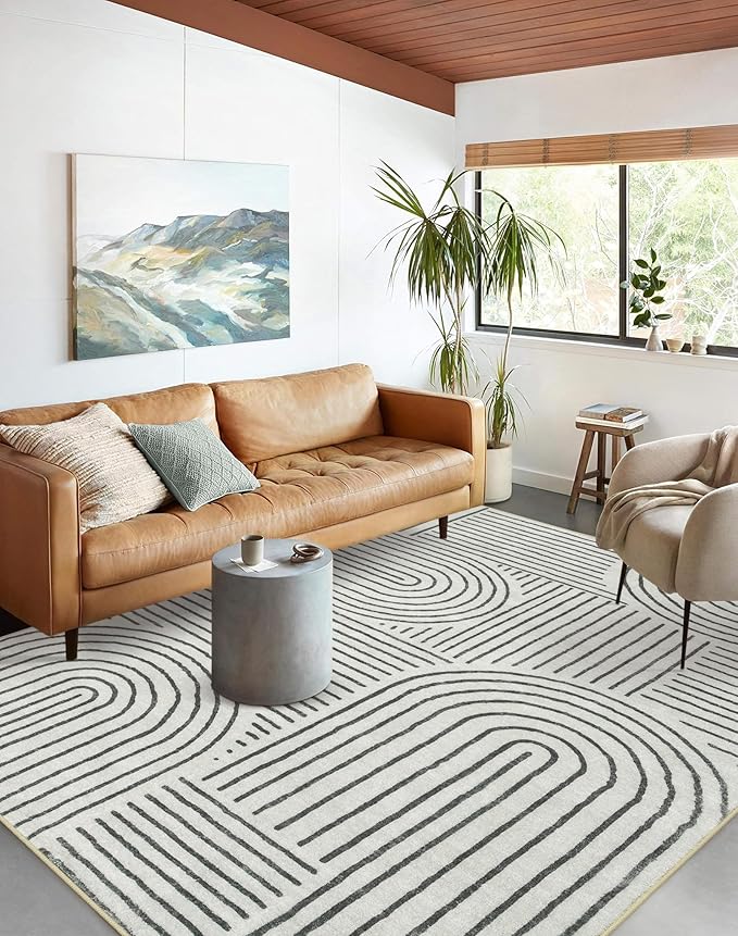 Lahome Abstract Washable 6x9 Rug, Soft Bedroom Rug for Living Room Ultra-Thin Non Slip Office Rug, Modern Bedroom Rugs Throw Carpet for Dining Room Dorm(6'x9',Black)