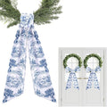 Blue French Toile Sash for Wreaths - 2 Pcs Rustic Wreath Sashes for Front Door Kitchen Cabinet, Wreath Sash for Monogram Embroidery Farmhouse Home Decor