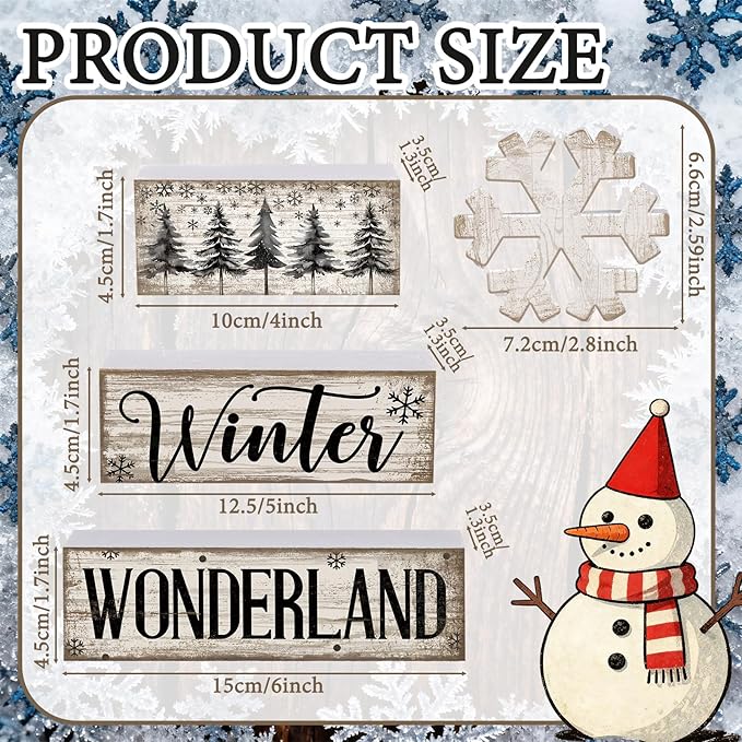 Lineshading 4 Pcs Winter Table Decorations Wooden Snowflake Decor Winter Tiered Tray Decor Rustic Snow Block Signs Gift Farmhouse Christmas Centerpiece for Wonderland Party Kitchen Home