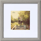 KTKDE 8x8 Picture Frame Real Glass, Display Pictures 4x4 with Mat or 8x8 Without Mat, Modern Style Wood Composite Frame,Gallery Wall Grey Frame & Table Top Display，best gift