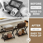 2 Pack Fully Assembled Black Luggage Racks, Bamboo 26.77" Folding Suitcase Stand for Guest Room with 5 Nylon Straps, Heavy Duty, Upgraded Luggage Rack Holder with Shelf for Bedroom Hotel