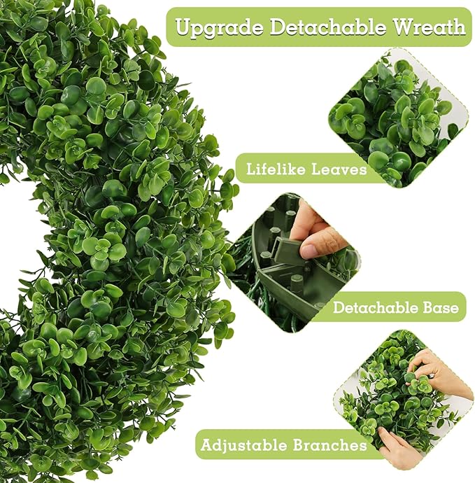 U'Artlines 24" Front Door Wreaths, Artificial Summer Greenery Weath, Hanging Garland for Home Wedding Wall Window Decoration (24'' Round,1)
