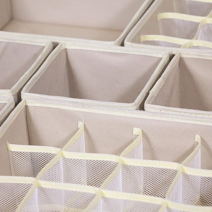 21 Pack Foldable Drawer Organizer Dividers Cloth Storage Box Closet Dresser Organizer Cube Fabric Containers Basket Bins for Underwear Bras Socks Panties Lingeries Nursery Baby Clothes Beige