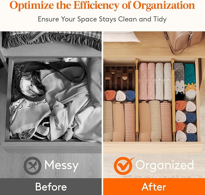 Lifewit 4" High 8 Pack Bamboo Drawer Dividers 43-54cm/17-21.5" Adjustable Wooden Drawer Organizer for Clothes/Utensils, Expandable Drawer Separator for Dresser/Kitchen/Bedroom/Office Organization