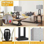 Set of 2 Modern Touch Control Table Lamps with 2 USB Ports, 22’’ Large Bedside Nightstand Lamps 3-Way Dimmable Desk Lamp With Grey Fabric Shade For Bedrooms Living Room Reading, 2 LED Bulbs Included