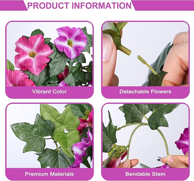 HyeFlora Artificial Flowers for Outdoors 2PCS Spring Faux Morning Glory Look Real Silk Flowers for Outside Planter UV Resistant Fake Flowers for Home Garden Balcony Yard Porch Deco