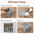 StorageWorks 2 Pack Shoe Organizer for Closet, Foldable Shoe Storage Box with Adjustable Dividers, Fabric Shoe Boxes Organizer for 32 Pairs, Closet Organizers and Storage Bin for Boots, Sneakers, Grey