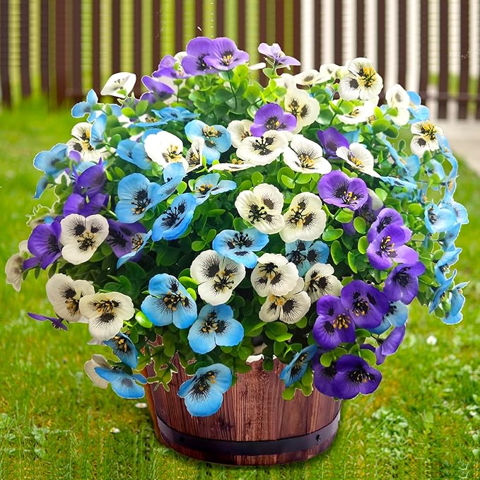 Artificial Flowers for Outdoors Fake Plants, 12pcs Fake Flowers Artificial Plants Outdoor UV Resistant,Silk Faux Flowers Shrubs Greenery Plants for Porch Garden Patio Window Box Decor