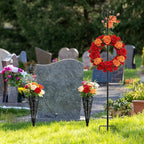 Cemetery Wreath Stands & 2 PCS Cemetery Vase, 38" Christmas Metal Wreath Holder Stand with Cross 3 Pronged Decor, Gravestone Wreath Hanger Headstone Flower Holder for Xmas Memorial Day Graveside Decor