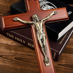 SISSIDA Crucifix Wall Cross, Handmade Wooden Catholic Crosses for Wall Decor - 12 Inch