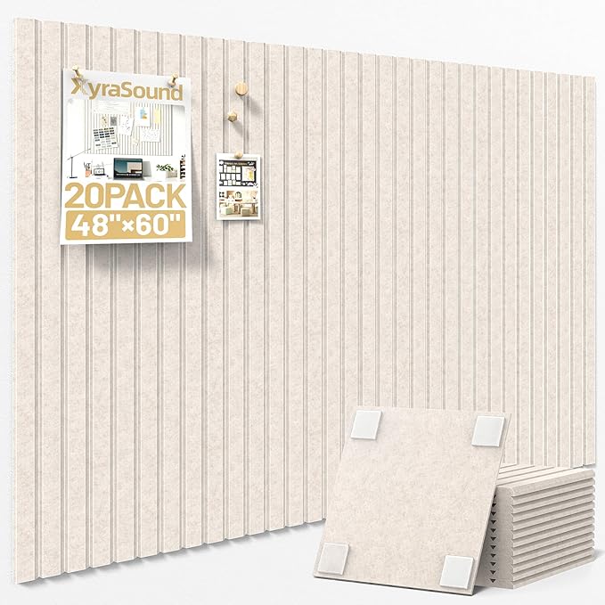 Large Cork Board for Wall 48" x 60" Oatmeal Bulletin Board with Safe Removable Adhesive Squares for Pictures Photos, Alternative CorkBoard Felt Pin Boards Tiles for Office Classroom Wall Decor-20 Pack