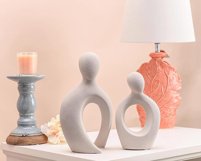 Quoowiit Ceramic Couple Sculptures for Home Decor, Abstract Lover Statue for Shelf, Office, Living Room, Bedroom Decorations - Anniversary, Valentine's Day, Birthday Gift (Grey)