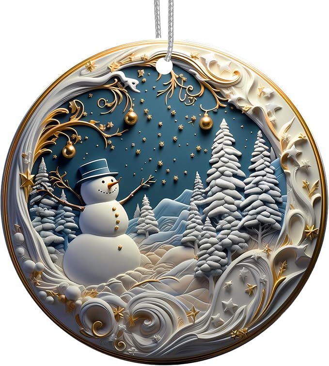 Jabihome Christmas Ornaments 2025, Exchange for Women, Men, Collectible Dated Year Ornaments for Tree, Unique Acrylic Suncatcher, Printed Stained Glass Effect Decor (Snowman Stars)