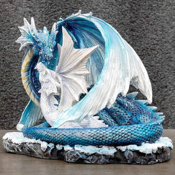 Fantasy Dragon Fairy Figurine Set, Mystic White Dragon Twins Resin Sculpture - Guardian Spirit Home Decor, Fantasy Figurine with Legend Story, Collectible Gift for Myth Lovers