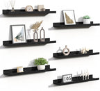 upsimples Floating Shelves for Wall, 23.6 Inch Shelves for Decor Storage Set of 6, Wall Mounted Wood Shelf for Bedroom, Living Room, Bathroom, Kitchen, Long Picture Ledge Shelves, Black
