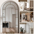 Antok 78" x 38" Full Length Mirror, Floor Mirror Arched Window Decorative Mirror, Metal Framed Decor Farmhouse Floor Mirrors Art Pane Mirrors Wall Decor for Bedroom, Living Room, Entryway Black