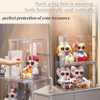 Attelite XXX-Large Clear Display Case Stackable Plastic Storage Bins with Lid, 2 Tiers Boot Shoe Box Organizers with an Adjustable Divider, Big Acrylic Display Storage Box with Magnetic Door