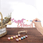 CREATCABIN Sweet Dreams Sign Wood Wall Decor Art Cutout Letter Word Laser Cut Unfinished Decorative Valentine's Day for Living Room Home Door Farmhouse Porch Bedroom Decoration 11.8 x 4.7 Inch,Camel