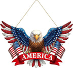 Wooden 4th of July Decoration Door Wreath for Front Door Sign America Eagle Wall Signs,250 Anniversary Independence Day Patriotic Day Wreath Welcome Memorial Day Hanging for Home Party Outdoor Indoor