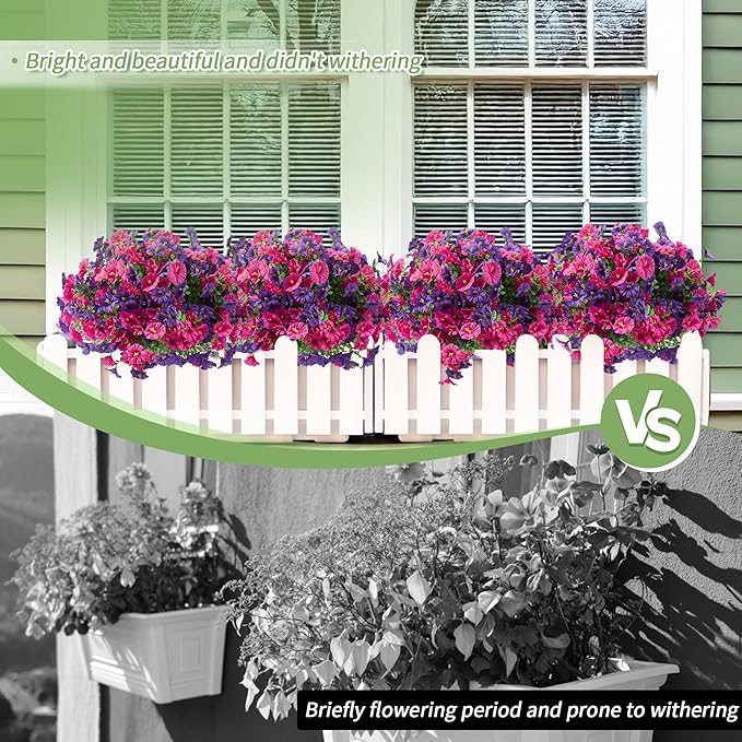 Artificial Flowers for Outdoors Decoration,20 Bundles Fake Morning Glory Petunias for Outside Artificial Faux Plants for Home Porch Patio Balcony Planter Yard Garden Dark Purple Light Purple