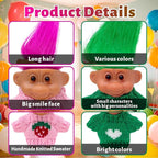 Retro Vintage Lucky Troll Dolls Assorted Hair Colors Chromatic Adorable for Collections, School Project, Arts and Crafts, Party Favors (Green)