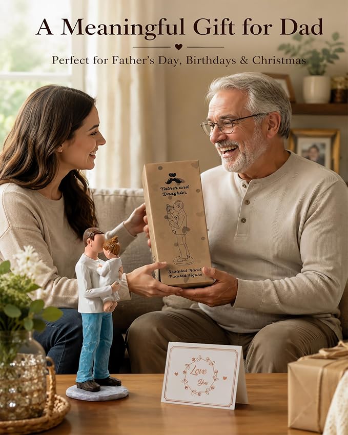 Father and Daughter Figurines, Dad Gifts from Daughter, Best Birthday Dad Gifts, Sculpted Hand Painted Statue, Perfect for Christmas, Thanksgiving, Fathers Day, Anniversary.