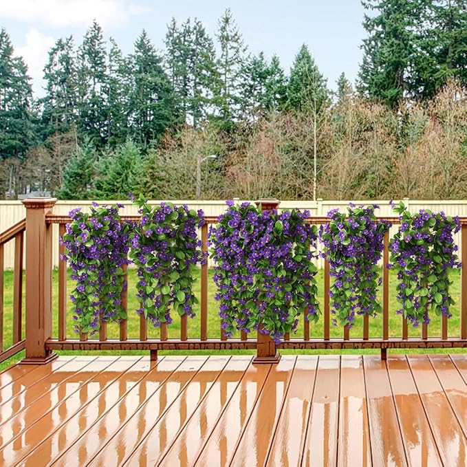 2PCS Artificial Hanging Flowers, Fake Hanging Plants Violet Vines UV Resistant for Wall Home Room Garden Wedding Indoor Outdoor Spring Summer Decoration(Purple)