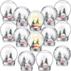 Jerify 16 Sets 3.58 Inch Christmas Plastic Clear Snow Globes Kit Water Globe with Screw Off Cap Artificial Christmas Trees Small Snowman Snowflakes for DIY Snow Globes Home Decoration Crafts (Cute)