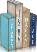 Lineshading 4 Pcs Summer Table Decoration Wooden Book Coastal Beach Decoration Blue and White Summer Tiered Tray Decor Wood Book Signs Farmhouse for Ocean Party Home Shelf Coffee Table