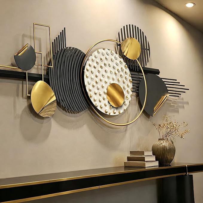 JFUJFU Modern Geometric Wall Art Sculpture - Large Abstract 3D Metal Decor for Living Room & Bedroom
