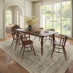 Washable 8x10 Area Rugs for Living Room, Boho Non-Slip Vintage Distress Large Rugs for Bedroom Dining Room Nursery Office, 0.3" Neutral Oriental Throw Thin Carpet, Flaxen/Brown/Multi