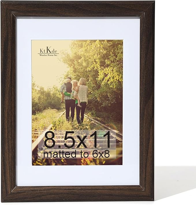 KTKDE 8.5 X 11 Picture Frame,Display Pictures 6x8 with Mat or 8.5 x 11 Without, Tempered Glass, 8.5 by 11 Walnut Wooden Frames Wall or Tabletop Frame,Certificate Document Diploma Award Frame best gift