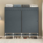 Large Portable Wardrobe with 4 Hanging Rods and Drawers, Armoire, Metal Storage Wardrobe Hangers, Upgraded Grey Non-Woven Dust Cover for Handing Closet,Large Closets for Bedroom