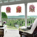 Homsunny Artificial Faux Hanging Flowers Plants Baskets for Outdoor Spring Summer Decorations,Resistant Fake Morning Glory Silk Plants for Outside UV Resistant Patio Yard Home Porch Decor(Red Purple)