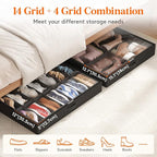 Lifewit Under Bed Shoe Storage Organizer 2 Pack(14 Pairs+4 Pairs), 4.3" Tall Fabric Shoes Container Box, Foldable Closet Shoe Bag with 2 Reinforced Handles and Clear Cover, Black
