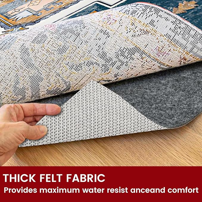 Waterproof Rug Pad, 7x10 ft Area Rug Non-Slip Carpet Pad, Non-Slip Rug Pads for All Floors and Finishes, Felt Pad for Hardwood Floors, Keeps Carpets in Place Soft and Safe