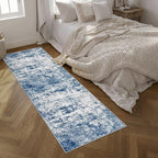 2.6'x10' Runner Rug Washable Rug: Modern Abstract Soft Thin Runner Rug Blue
