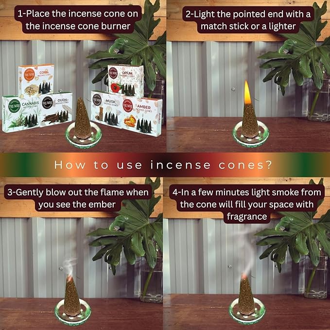 TRUMIRI Exotic Incense Cones - Variety Pack - Total 60 Cone Incense (6 Scents x 10 Conos) - Copal, Oud, Musk, Amber - Cone Incense Scents - Insense Cones - Incent Cone