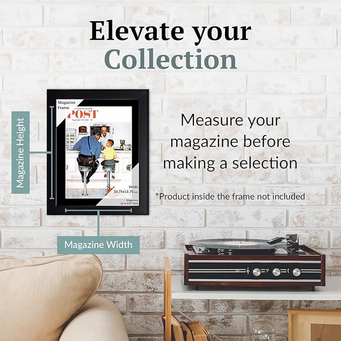 Creative Picture Frames 10.75 x 13.75 Magazine Frame with Full-Strength Glass, Holds Up To A 1/4" Thick Media with Installed Hangers for Easy Mounting, 12x15 Black Frame with Black Mat