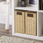 AELS Woven Natural Fibre Magazine Holder, Magazine Rack Floor, Hand-woven Magazine Organizer, Natural Paper Rope Magazine Basket with Handles, Boho Modern Farmhouse Book Basket, Newspaper Holder