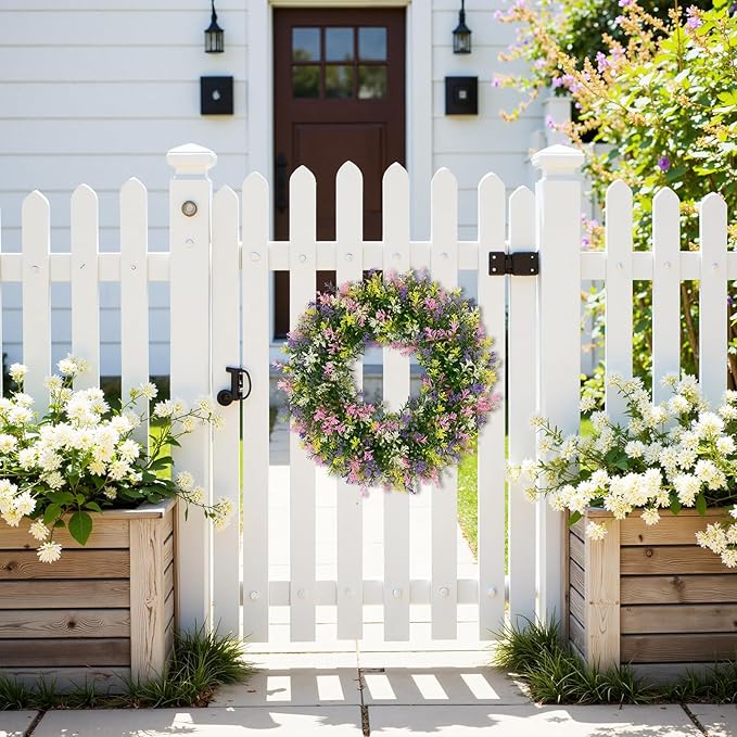 U'Artlines 17" Spring Summer Wreath for Door Green Boxwood Wreath Greenery Hanging Garland for Home Wedding Wall Window Decoration Colorful