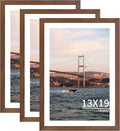 13x19 Picture Frame 3 Pack - Brown Poster Frame Display Pictures 11x17 with Mat or 13 x 19 Without Mat for Wall Hanging Horizontal and Vertical