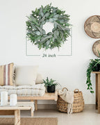 Vlorart 24 Inch Summer Wreath for Front Door, Artificial Outdoor Eucalyptus Wreath, Spring Green Wreaths for Front Door, Boxwood Wreaths with Berries and Olive Leaves for Outside Year Round