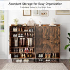 ONBRILL Shoe Storage Cabinet with Cross Molding Doors, 6-Tier Shoe Cabinet with 3 Adjustable Shelves and Metal Legs, 45 Inch Tall Shoes Rack Organizer Cabinet for Entryway, Front Door, Rustic Brown