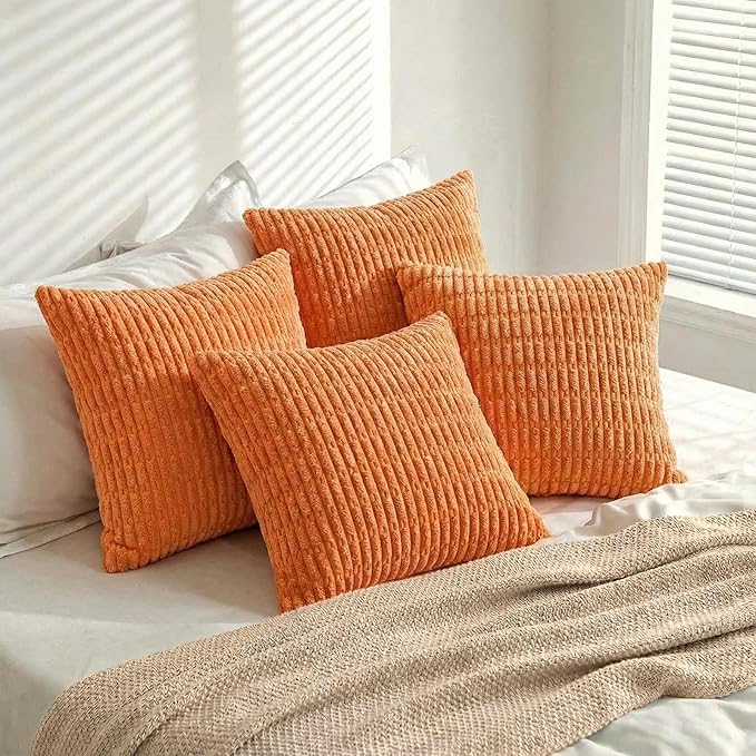 Fancy Homi 4 Packs Decorative Throw Pillow Covers for Living Room Couch Bed, Modern Farmhouse Boho Home Décor Accent Cushion Case, 20" x 20", Orange